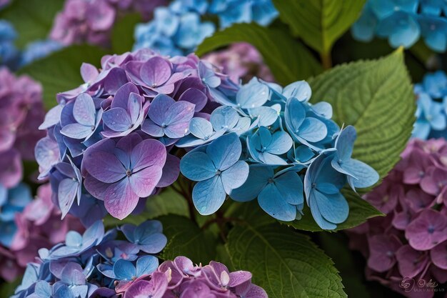 Les hortensias aux nuances bleues et violettes