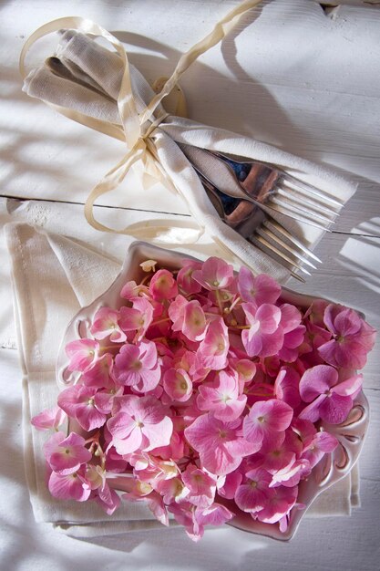 Photo hortensias pour l'ornement de la table