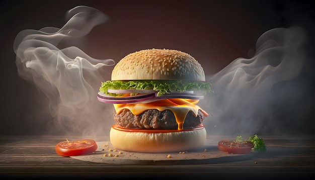 Hot big burger sandwich fumée alimentaire