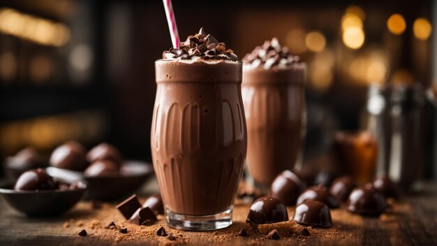 Photo hot chocolate shake with icecream on the black background