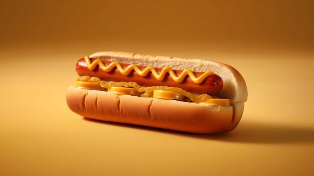 Un hot-dog appétissant sur un fond jaune IA générative