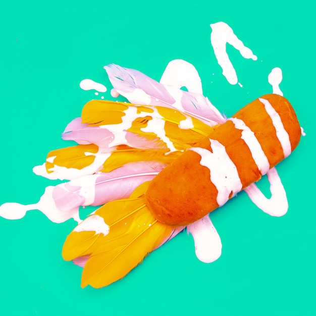 Hot-dog au poulet. Mayonnaise. Art minimaliste de la restauration rapide