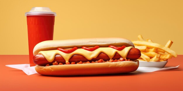 Un hot-dog classique avec tous les accessoires sur un pain au lait