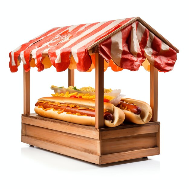 un hot-dog dans une lumière de studio de kiosque isolé sur fond blanc