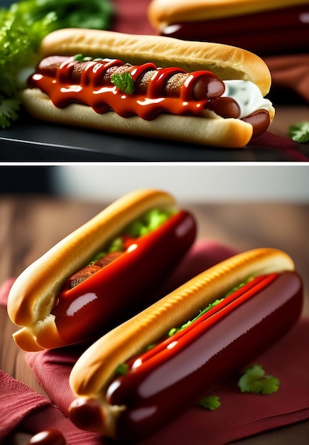 Un hot-dog avec du ketchup et de la mayonnaise dessus