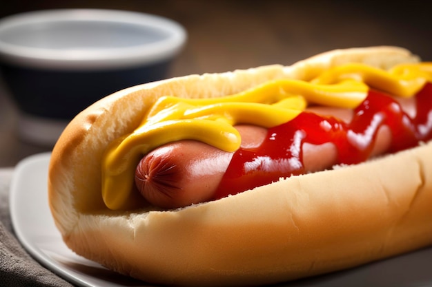 Photo un hot-dog avec du ketchup et de la moutarde dessus