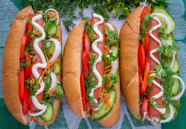 Hot-dog. Fast food. La vue de dessus.