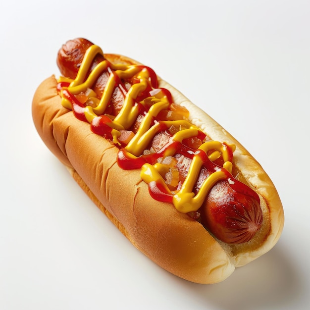 Un hot-dog sur fond blanc