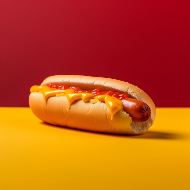 Hot-dog sur fond rouge