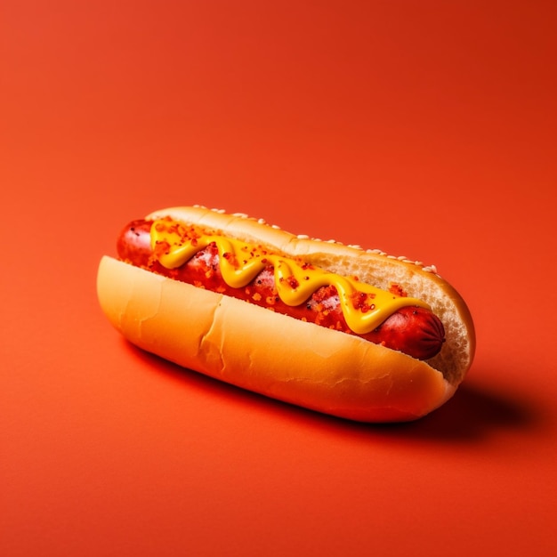 Hot-dog sur fond rouge