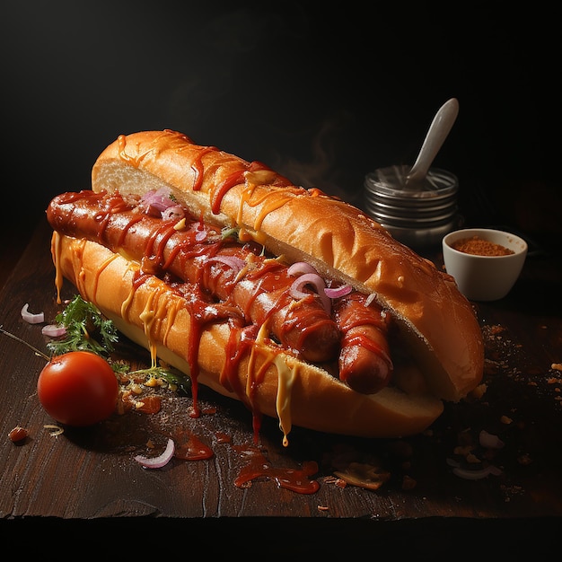 Hot-dog sur le fond sombre