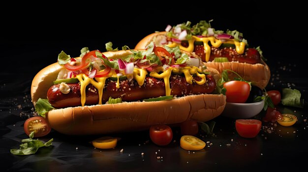 un hot-dog avec une grande saucisse remplie de mayonnaise fondue et un peu de légumes verts hachés