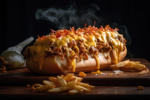 Hot dog juteux avec fromage et chips générative IA