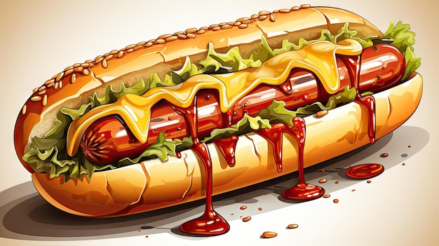 Hot dog avec ketchup sur un fond blanc Illustration vectorielle