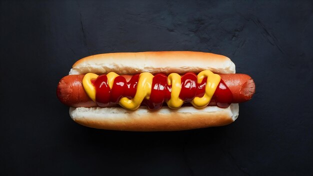 Photo hot-dog avec ketchup et moutarde jaune