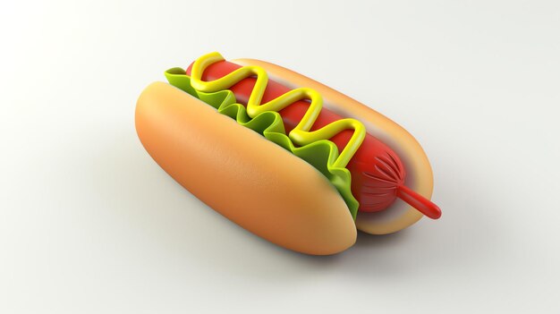 Hot dog avec laitue et moutarde isolé sur fond blanc rendu 3D