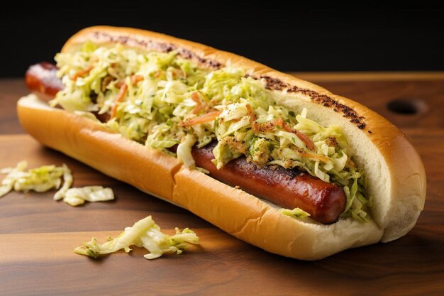 Photo un hot-dog avec de la laitue et de la salade sur un pain