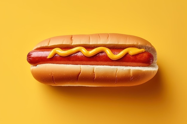 Hot-dog à la moutarde et au ketchup isolé sur fond jaune