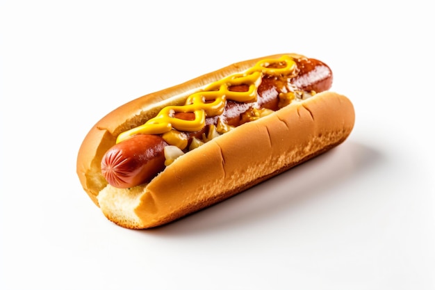 un hot dog avec de la moutarde et du ketchup sur un petit pain