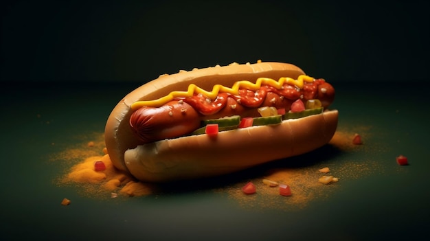 Hot dog avec moutarde et ketchup IA générative