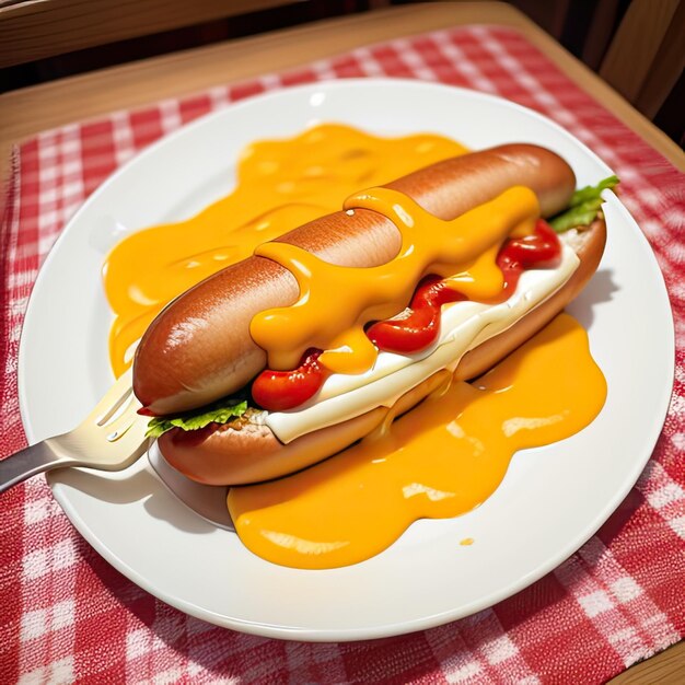 Photo hot-dog réaliste avec des échecs crémeux