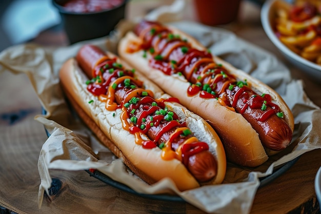 Des hot-dogs et du ketchup.