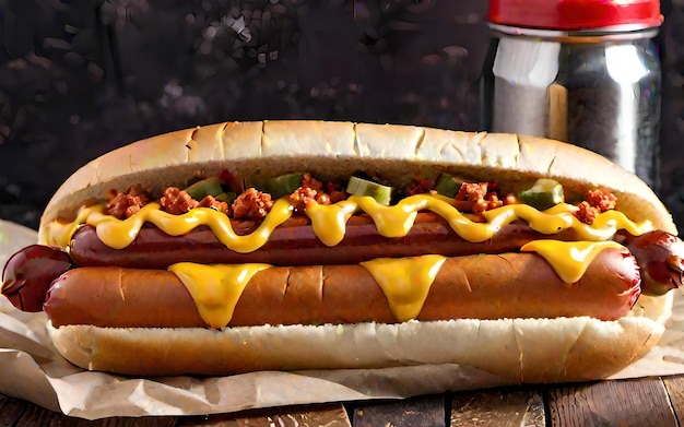 Des hot-dogs grillés dans un pain avec des sauces