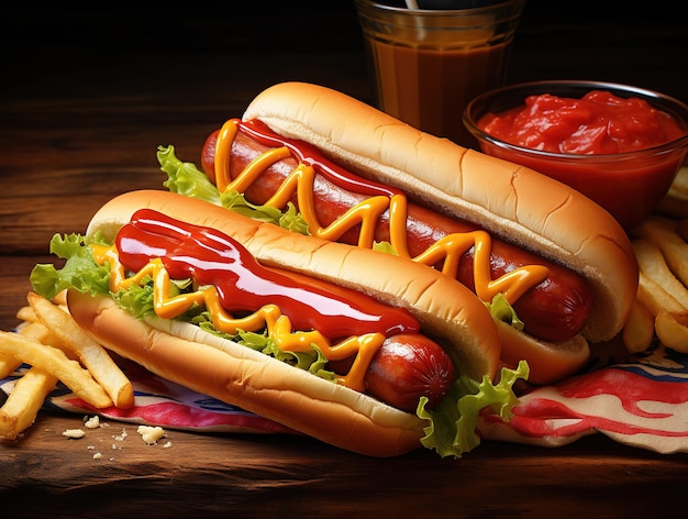 Des hot-dogs luxueux sur le drapeau américain.