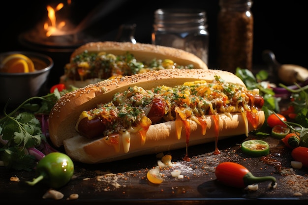 Hot dogs succulents en couleur party générative IA