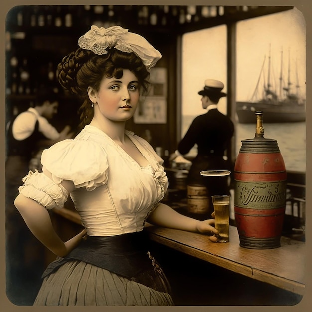 Photo hot femme fille dans un habour bar vintage photographie