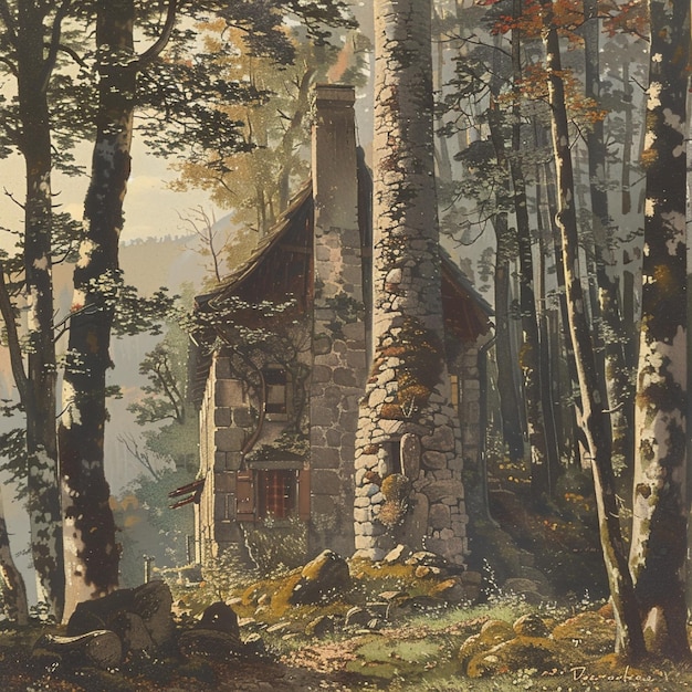 Un hôtel agréable dans les bois avec une pile de pierres et un style provincial