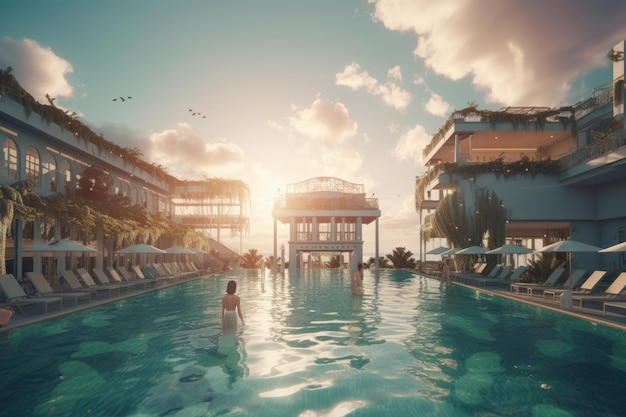 Hôtel face à la mer avec piscine Créé avec la technologie IA générative