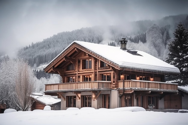 Un hôtel de luxe à la montagne un hôtel au ski sur fond de montagnes enneigées