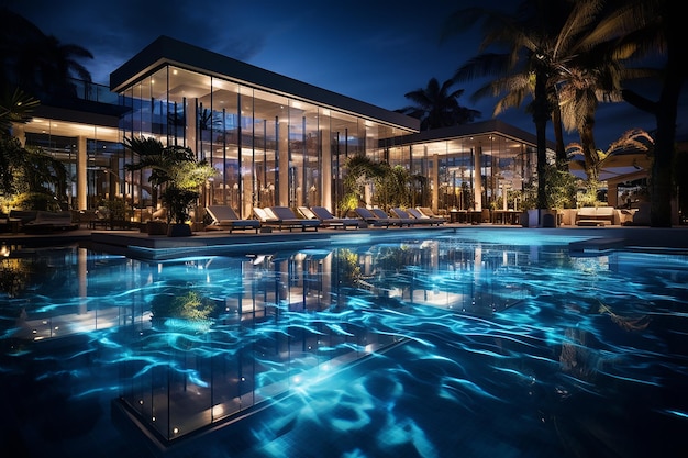 Hôtel de villégiature moderne de luxe avec piscine pour hébergement de vacances la nuit