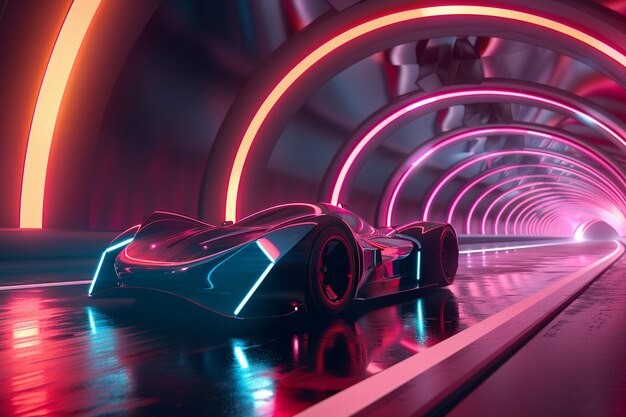 Photo un hovercar futuriste accélère à travers un tunnel éclairé au néon