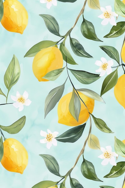 httpssmjrunVz3yvaOqNA motif de citron fond bleu clair peint à la main dans le style d'une aquarelle p