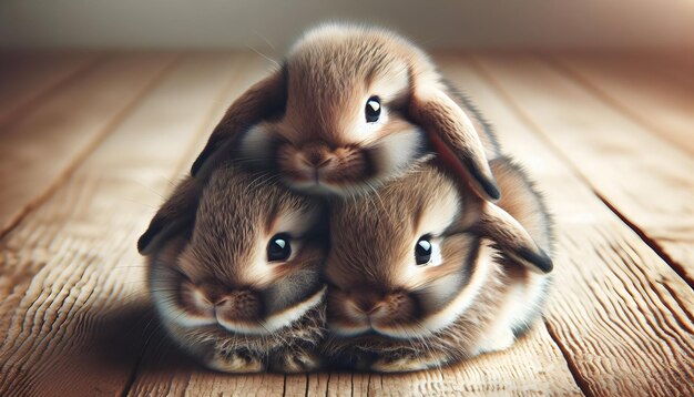 Photo huddle à fourrure un groupe de lapins s'accroupissant pour le confort mettant en valeur les liens familiaux en gros plan