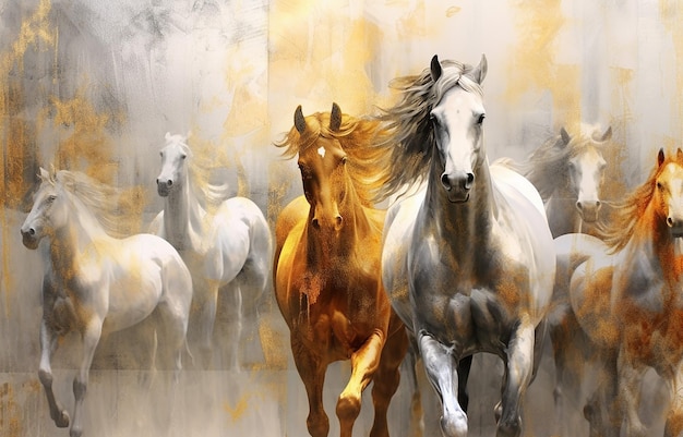 Huile de cheval d'or de fond artistique abstrait sur toile Coups de pinceau de peinture imprime des œuvres d'art