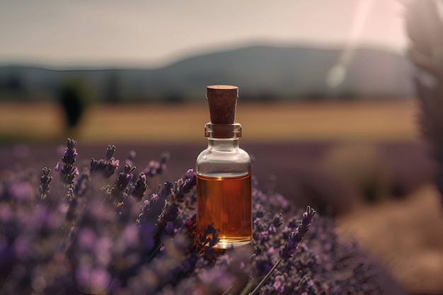 Huile essentielle de lavande dans un champ de fleurs AI générative 3