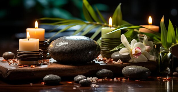 Photo huile de massage spa décoration bien-être sur fond de pierre concept de relaxation zen image générée par ia