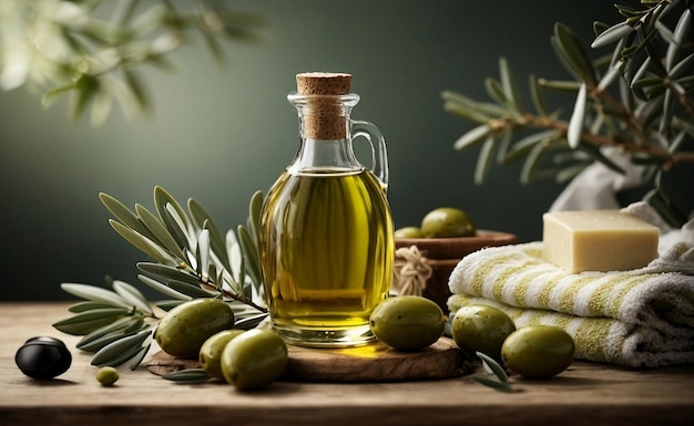 Huile d'olive saine dans une bouteille en verre