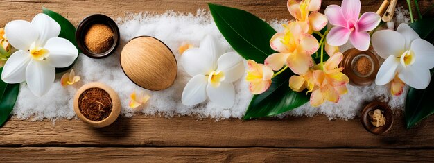 Huiles cosmétiques serviettes et fleurs fond de spa IA générative Spa