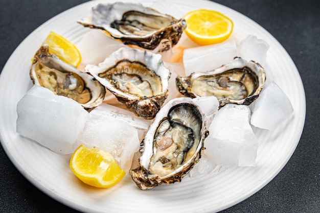 huîtres fruits de mer frais repas sain nourriture collation sur la table copie espace nourriture fond rustique