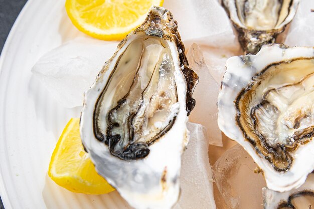 huîtres fruits de mer frais repas sain nourriture collation sur la table copie espace nourriture fond rustique