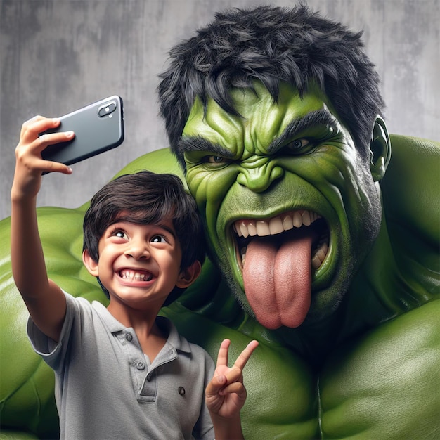 Hulk fait un selfie avec un petit ventilateur Hulk smash