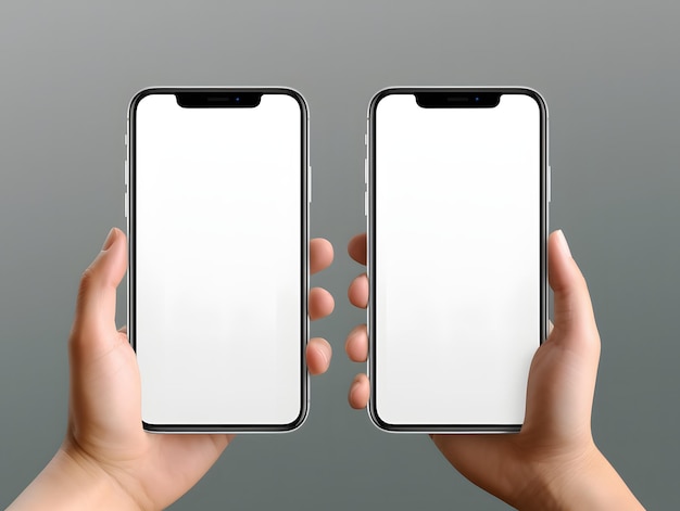 Des humains tenant une maquette d'écran de smartphone vide.