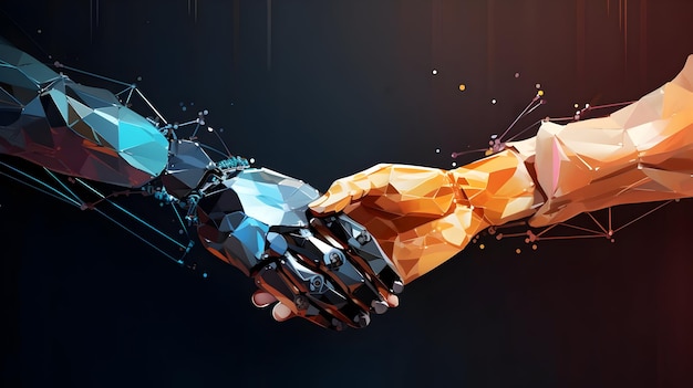HumanRobot Partnership Low Poly mains en illustration