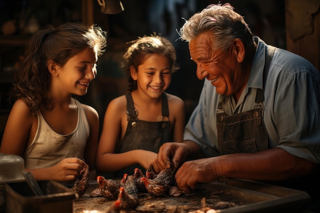 humble famille latino mangeant du poulet