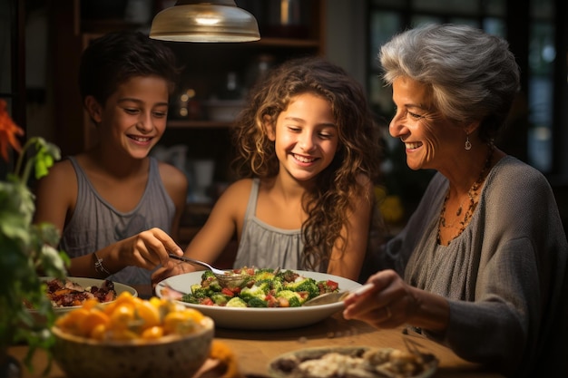 humble famille latino mangeant du poulet