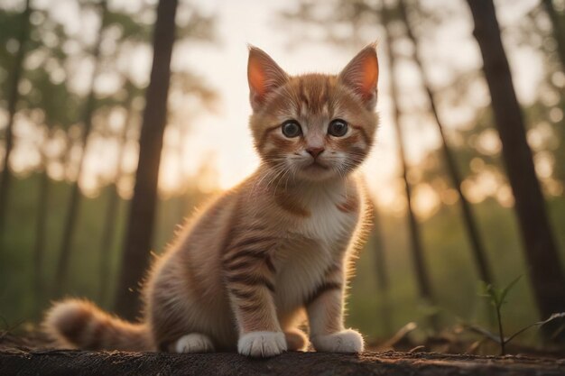 L'humeur cinématographique, le coucher de soleil de l'heure d'or et le portrait adorable du chaton généré par l'IA